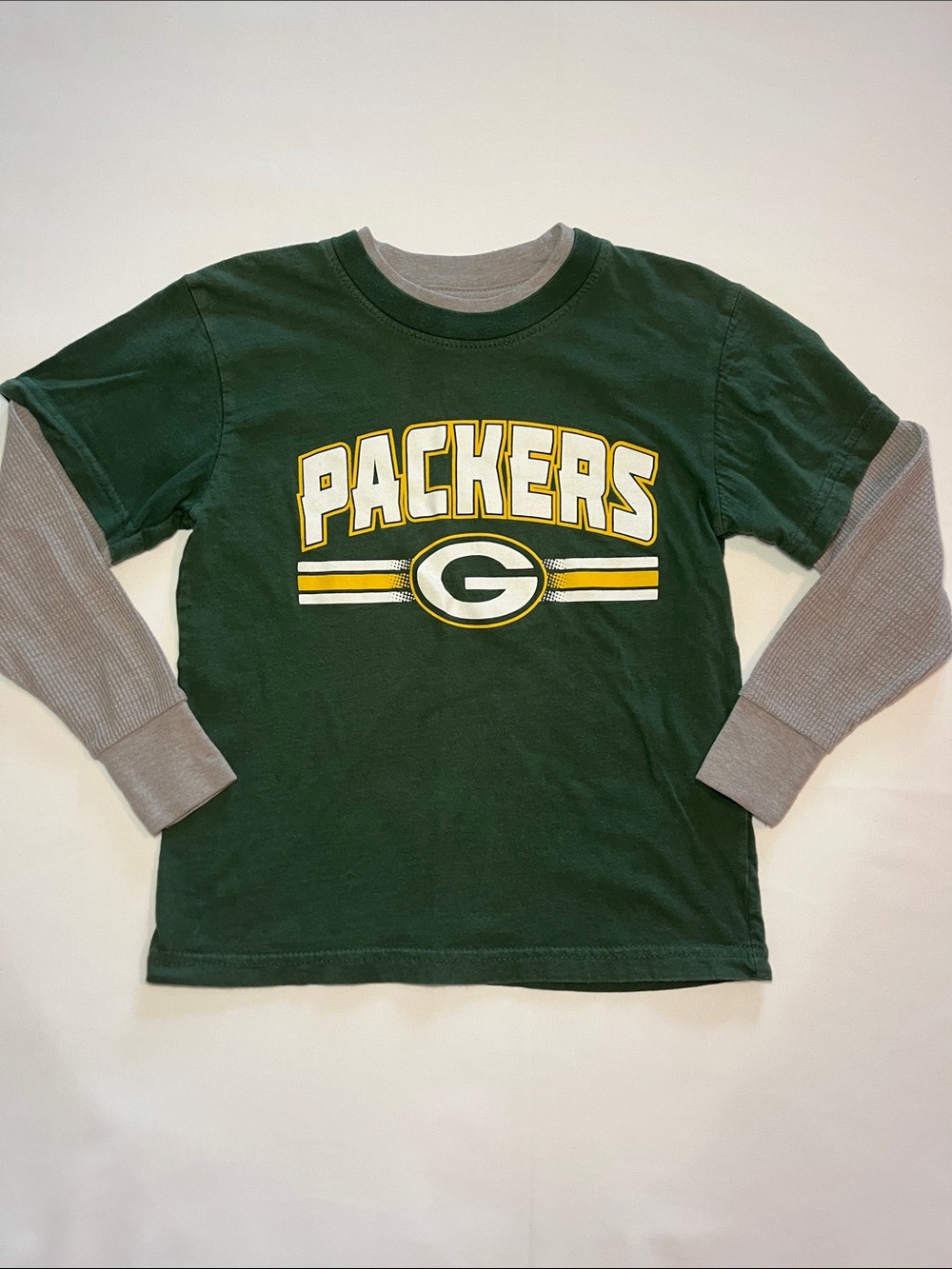 NFL Green Packers Layered-Look Long Sleeve Kids Tee with Gray Sleeves